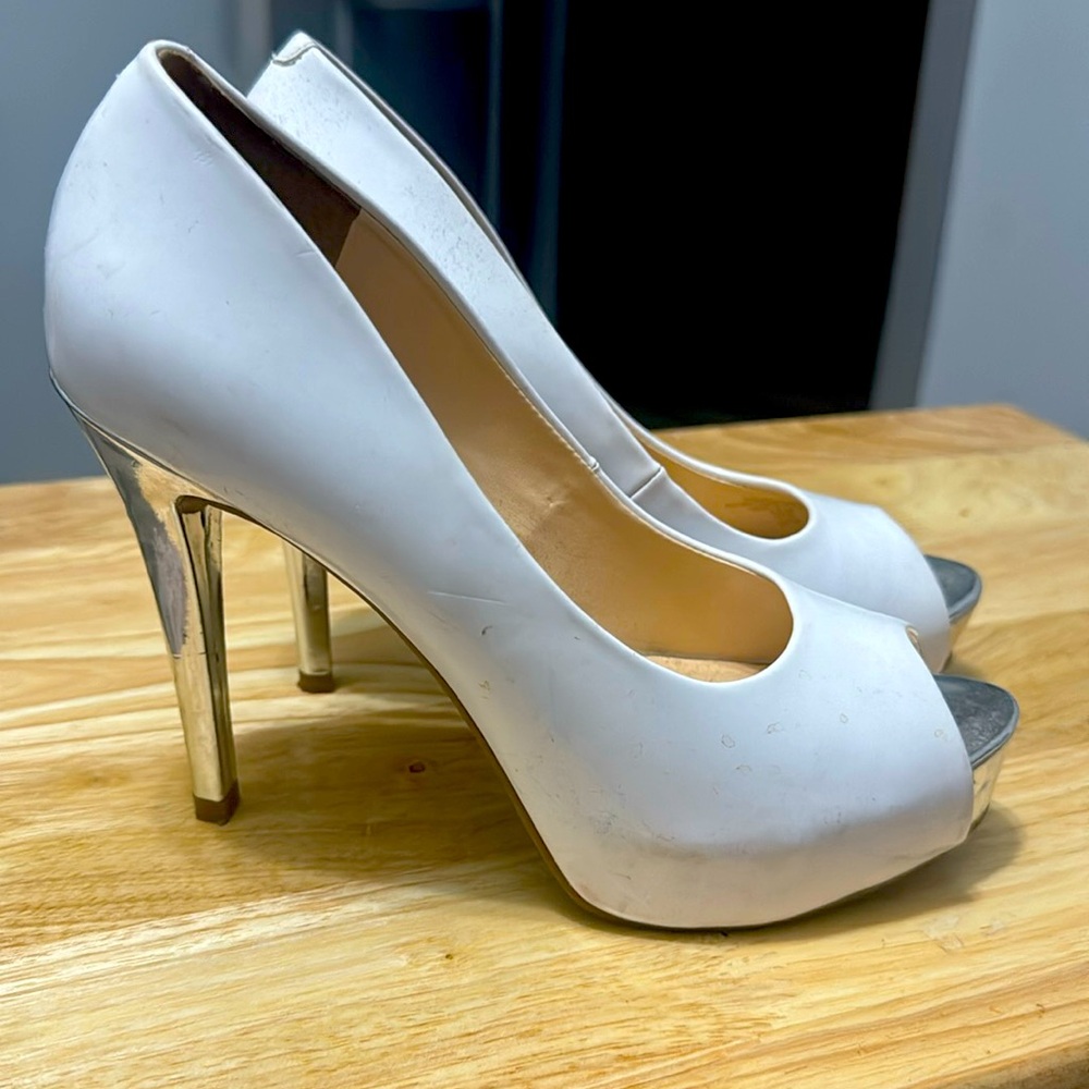 White and silver heels
